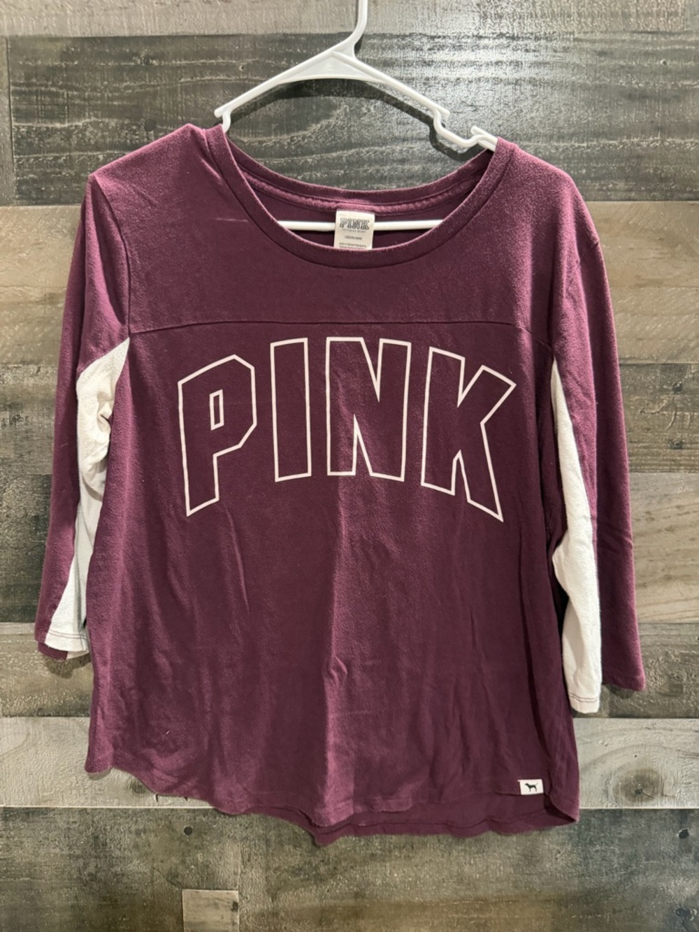 PINK Victoria's Secret Maroon Long Sleeve Tee with White Sleeve Panels